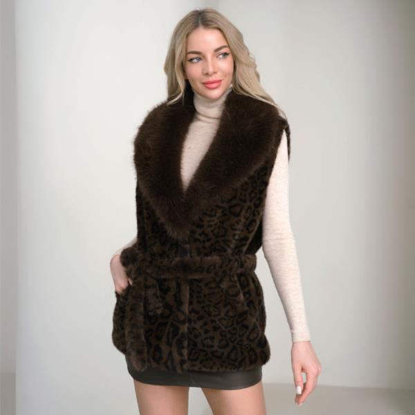 LEOPARD FAUX FUR SLEEVELESS VEST WITH STRAP