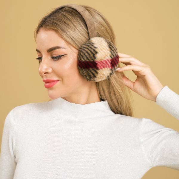 FAUX FUR PLAID EAR MUFFS