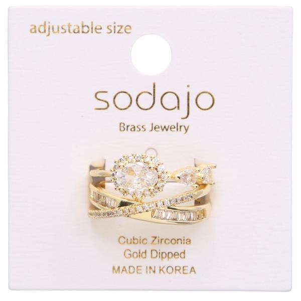 SODAJO OVAL CZ CRISS CROSS GOLD DIPPED ADJUSTABLE RING