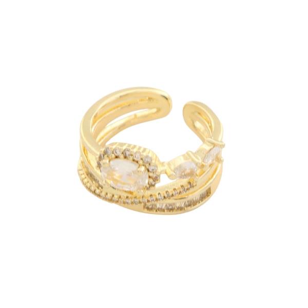 SODAJO OVAL CZ CRISS CROSS GOLD DIPPED ADJUSTABLE RING