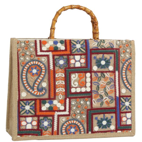 STYLISH EMBROIDERED DESIGN HANDLE TOTE BAG
