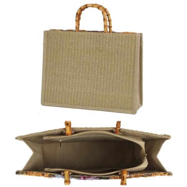 STYLISH EMBROIDERED DESIGN HANDLE TOTE BAG