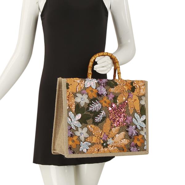 STYLISH EMBROIDERED DESIGN HANDLE TOTE BAG