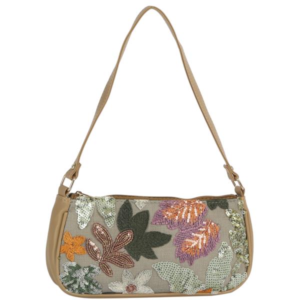 FLOWER EMBROIDERED SEQUIN DESIGN SHOULDER BAG