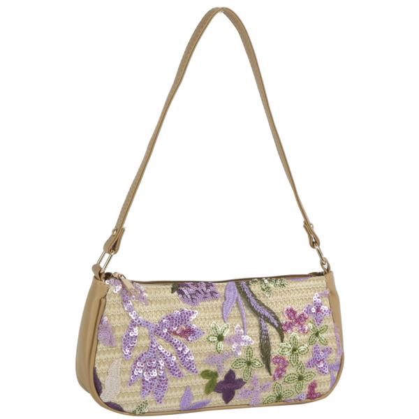 FLOWER EMBROIDERED SEQUIN DESIGN SHOULDER BAG