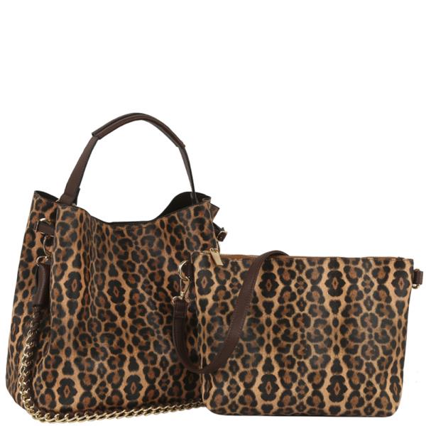 2IN1 ANIMAL PRINT HANDLE SATCHEL W CROSSBODY BAG