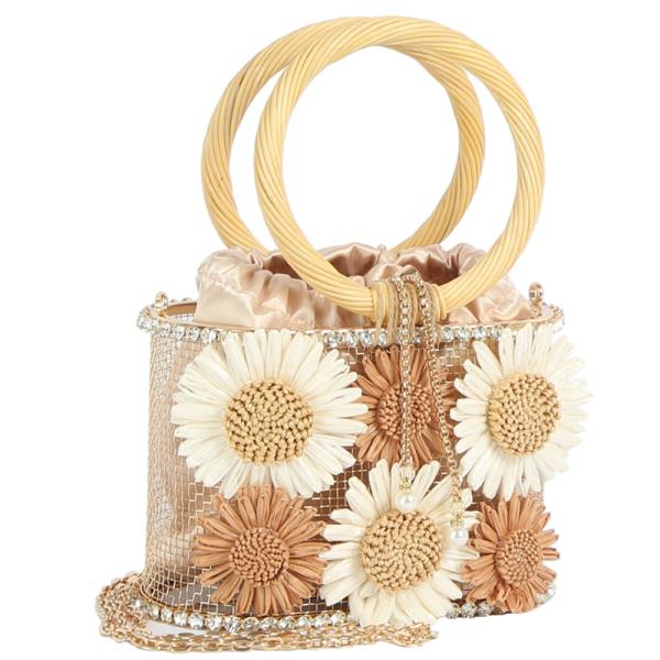 FLOWER CHIC RHINESTONE DESIGN HANDLE CROSSBODY BAG