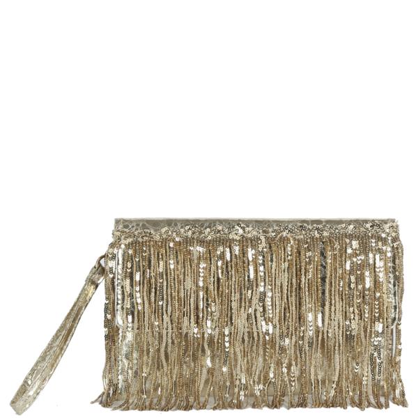 SPARKLING SEQUIN TASSEL FRINGE HAND STRAP CLUTCH