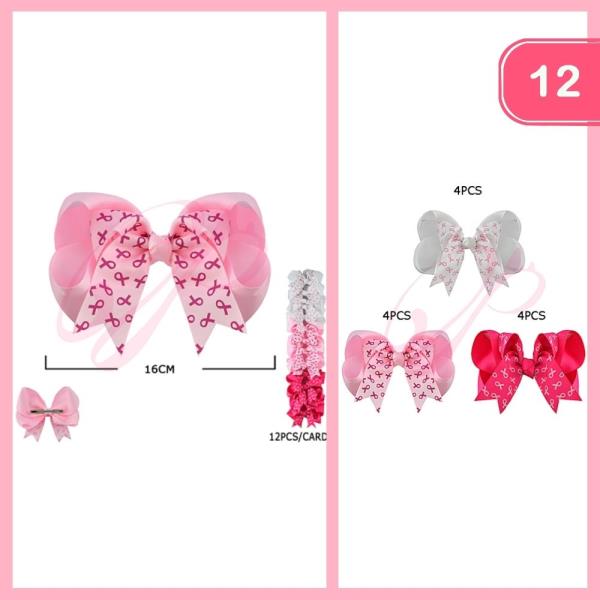 BREAST CANCER AWARENESS RIBBON HAIR BOW (12 UNITS)