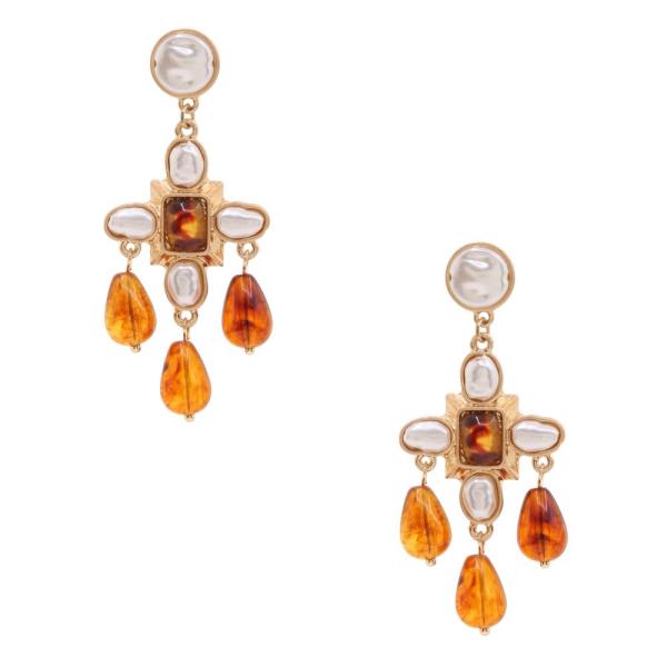 CROSS PEARL BEAD DANGLE EARRING