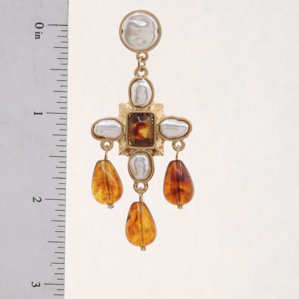 CROSS PEARL BEAD DANGLE EARRING