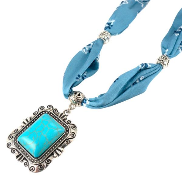 RECTANGLE STONE PENDANT SCARF NECKLACE