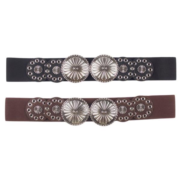 WESTERN METAL DOUBLE CONCHO ELASTIC BELT