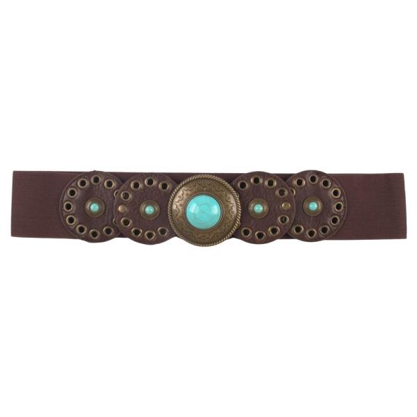 WESTERN TURQUOISE ROUND CONCHO ELASTIC BELT