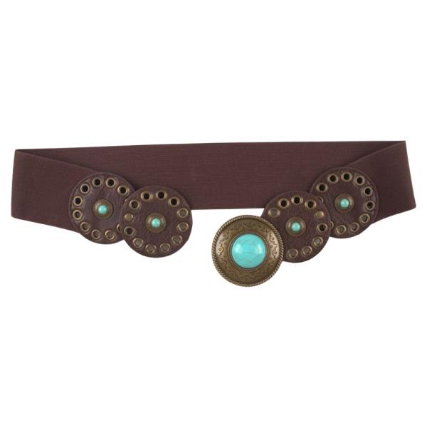 WESTERN TURQUOISE ROUND CONCHO ELASTIC BELT