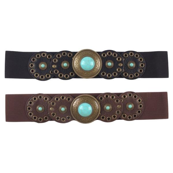 WESTERN TURQUOISE ROUND CONCHO ELASTIC BELT