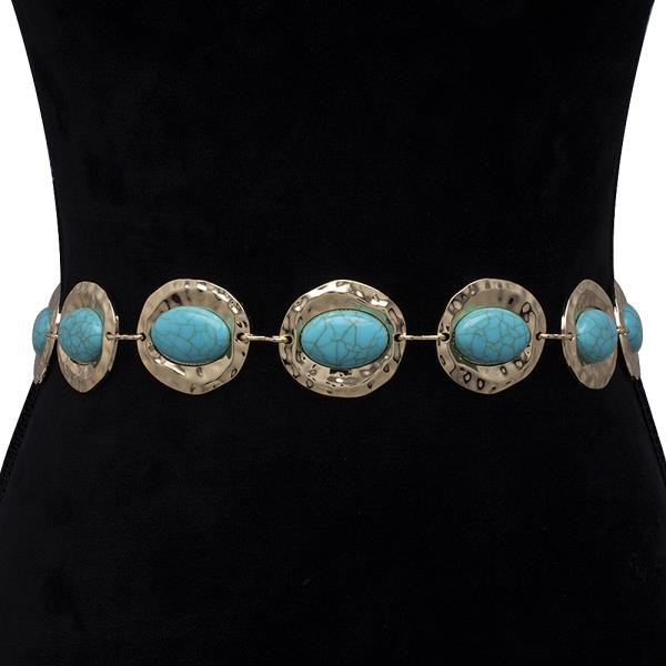 OVAL TURQUOISE STONE METAL HOOK BELT
