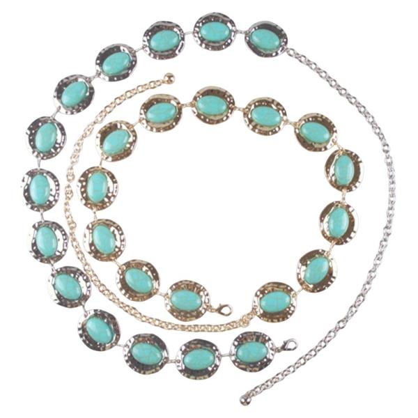 OVAL TURQUOISE STONE METAL HOOK BELT