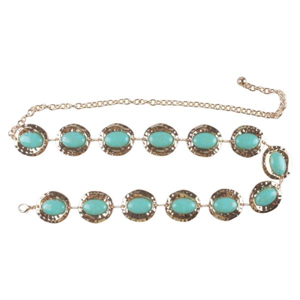 OVAL TURQUOISE STONE METAL HOOK BELT