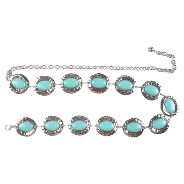 OVAL TURQUOISE STONE METAL HOOK BELT