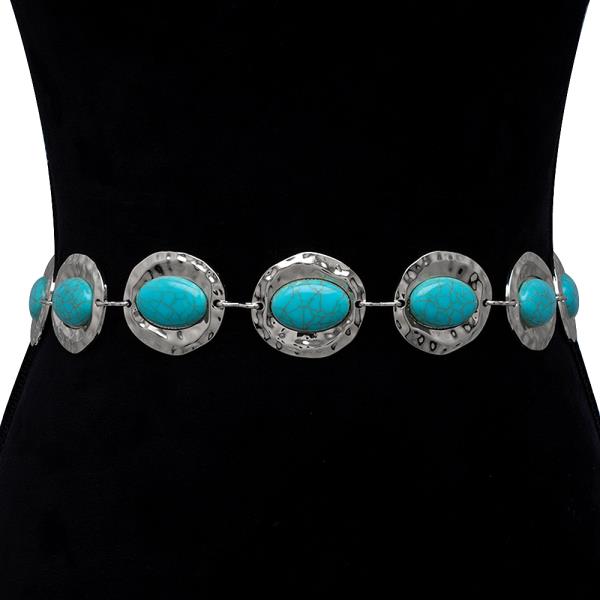 OVAL TURQUOISE STONE METAL HOOK BELT