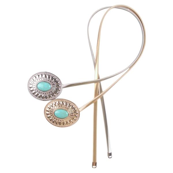 WESTERN TURQUOISE OVAL CONCHO THIN BELT