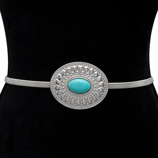 WESTERN TURQUOISE OVAL CONCHO THIN BELT
