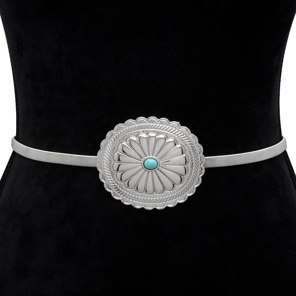 WESTERN ENGRAVED METAL CONCHO THIN BELT
