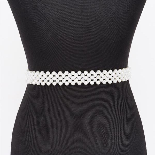 FAUX PEARL METAL FLOWER BUCKLE STRETCH BELT