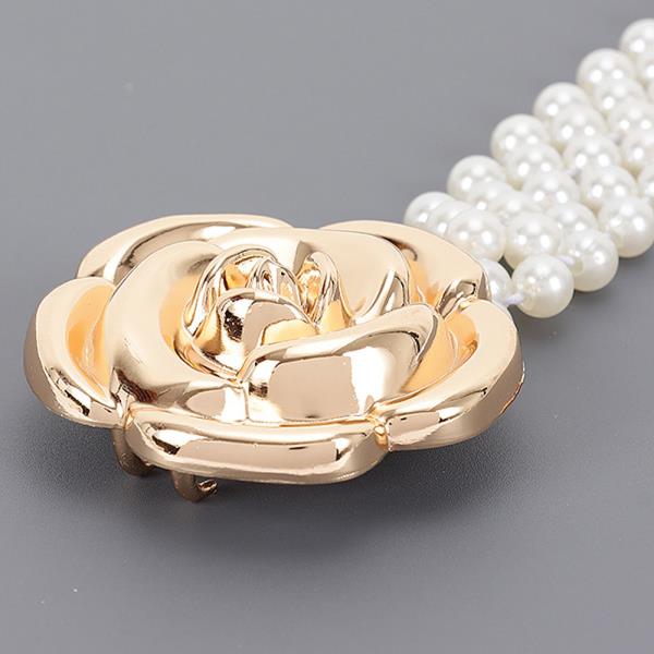 FAUX PEARL METAL FLOWER BUCKLE STRETCH BELT