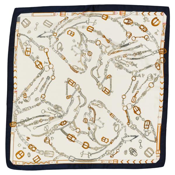 CHAIN PRINTED SILKY SQUARE BANDANA NECK SCARF
