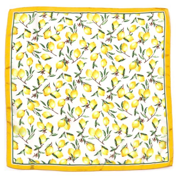 LEMON PRINTED SILKY SQUARE BANDANA NECK SCARF