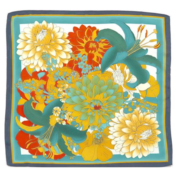 FLORAL PRINT SILKY BANDANA SQUARE NECK SCARF