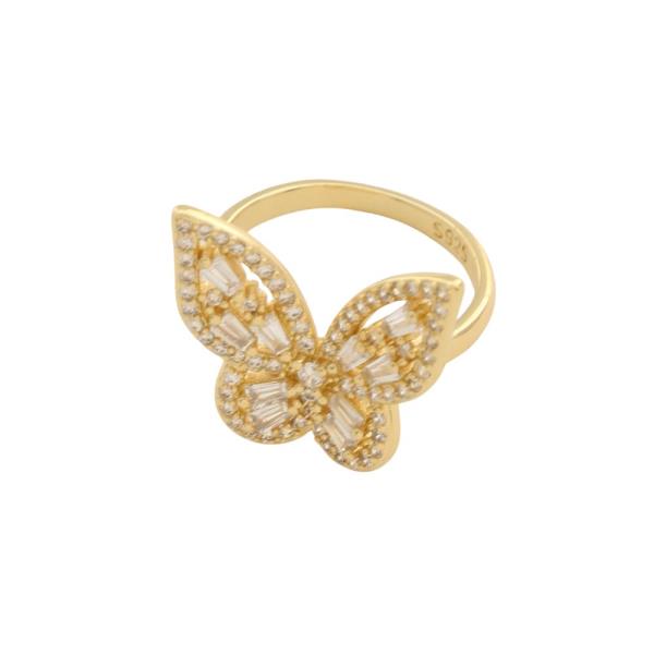 SODAJO BUTTERFLY CZ GOLD DIPPED ADJUSTABLE RING