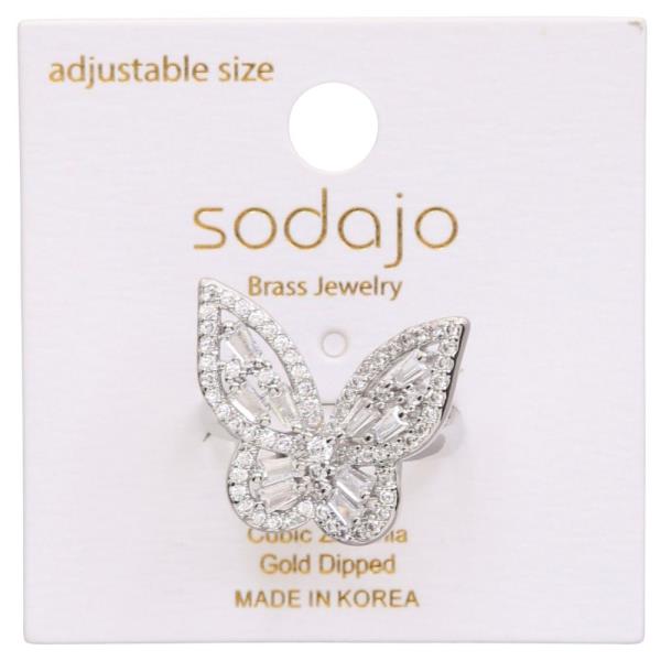 SODAJO BUTTERFLY CZ GOLD DIPPED ADJUSTABLE RING