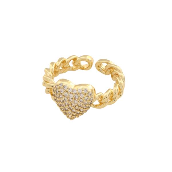 SODAJO HEART CZ GOLD DIPPED ADJUSTABLE RING