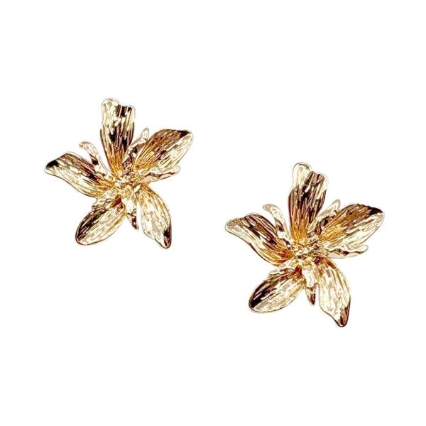 TEXTURED METAL FLOWER STUD EARRING
