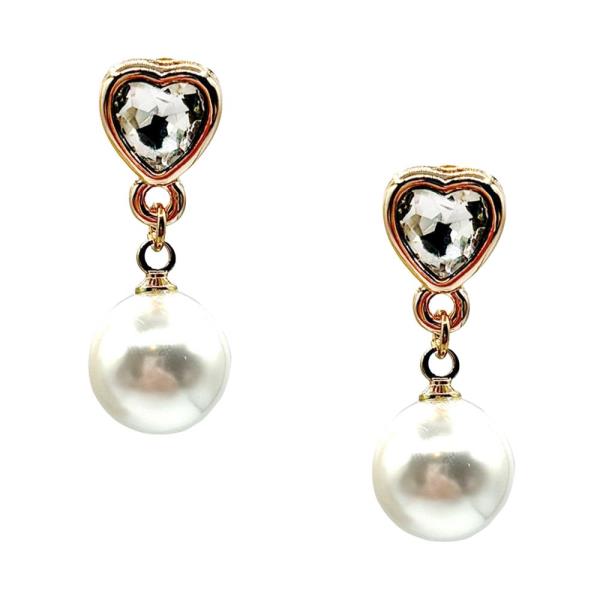 RHINESTONE HEART FAUX PEARL DANGLE EARRING