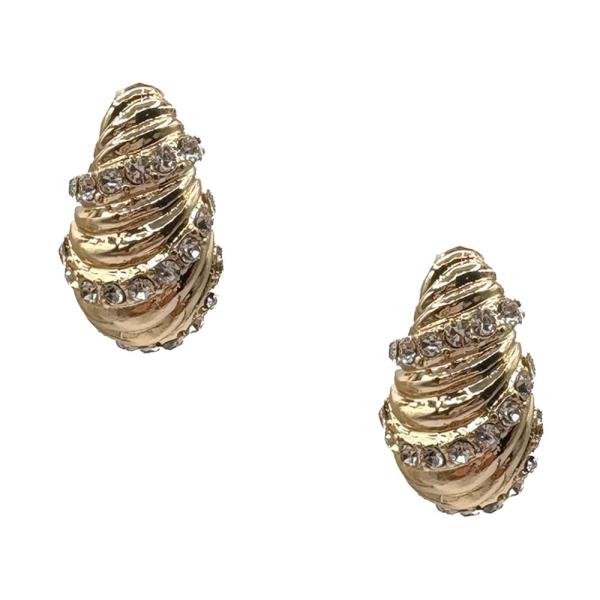 TEXTURED METAL RHINESTONE TEARDROP STUD EARRING