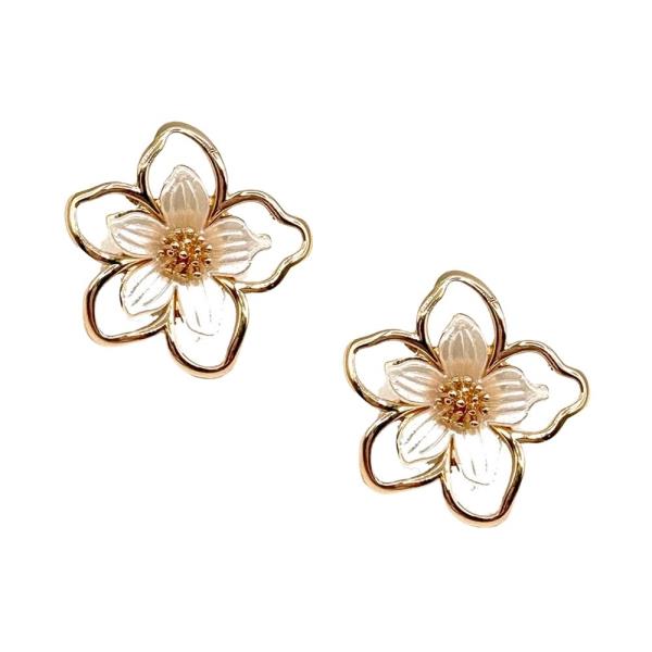 TEXTURED METAL ENAMEL FLOWER STUD EARRING