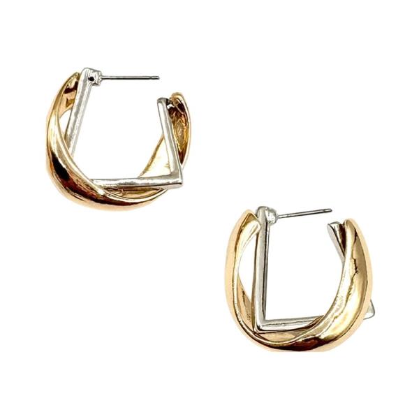 TEXTURED METAL TWO TONE TWIST HUGGIE EARRING