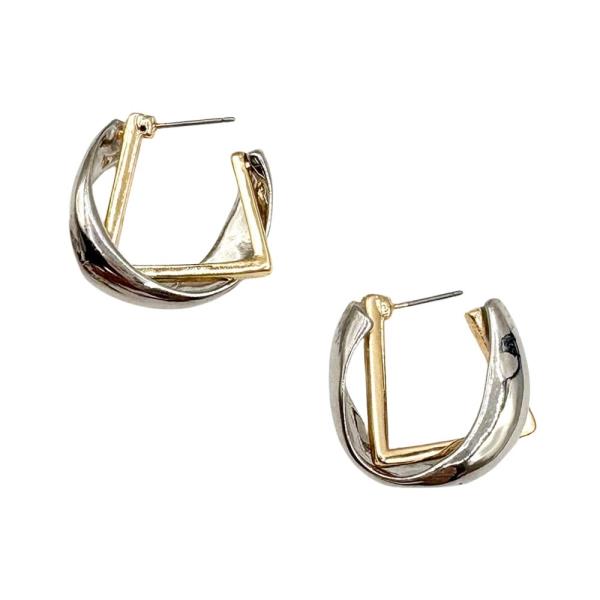 TEXTURED METAL TWO TONE TWIST HUGGIE EARRING