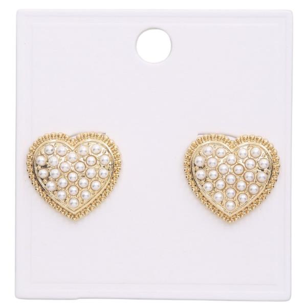 PEARL BEAD HEART STUD EARRING