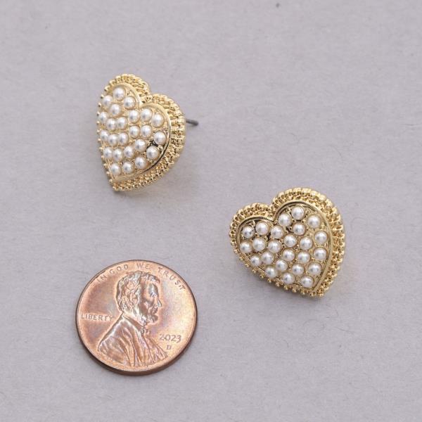 PEARL BEAD HEART STUD EARRING