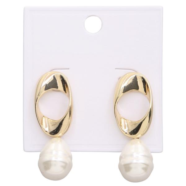 OVAL PEARL BEAD LINK DANGLE EARRING
