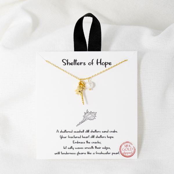 18K GOLD RHODIUM SHELTERS OF HOPE SHELL PEARL NECKLACE
