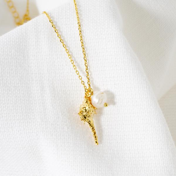 18K GOLD RHODIUM SHELTERS OF HOPE SHELL PEARL NECKLACE
