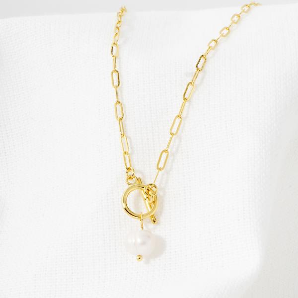 18K GOLD RHODIUM PATIENTLY PERFECTLY YOU PEARL NECKLACE