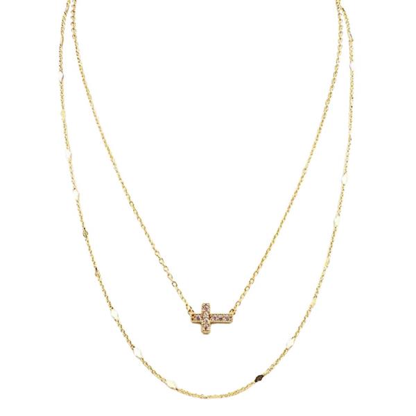 PAVE CROSS CZ LAYERED NECKLACE