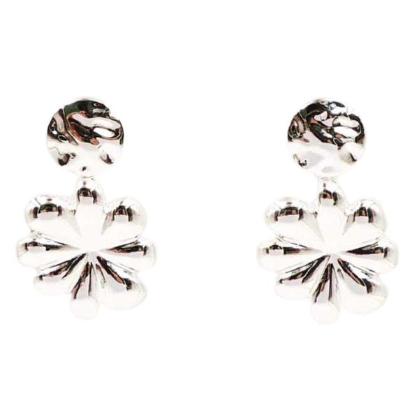 ROUND METAL FLOWER LINK DANGLE EARRING